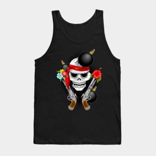 Pirate Skull, Ancient Guns, Flowers and Cannonballs Tank Top